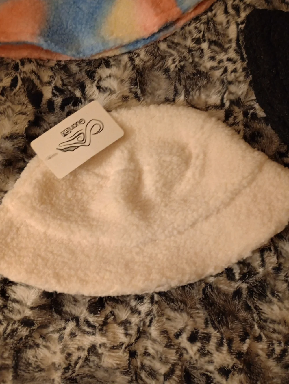 NWT (3) Fleece Plush Bucket Hat - Ivory Cream, Multicolor & Black - Picture 7 of 12